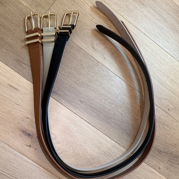 Accessories - Set of 3 Slim Faux Leather Belts in Brown, Black, and Cream